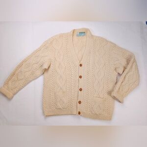 100% Wool Cream Cable Knit Cardigan Sweater